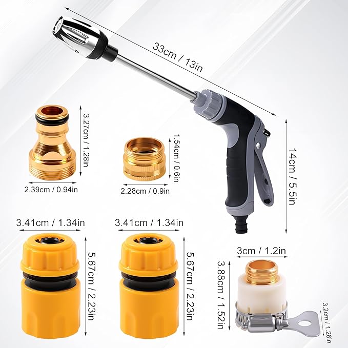 Pressure Washer, High Pressure Hose Nozzle with Connectors, Water Sprayer Cleaning Tool for Car Window, High and Portable Pressure Washer Wand for Plant Watering and Lawn Care(Water Gun + Connector)