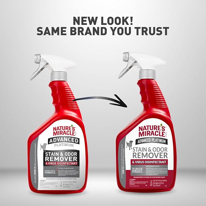 Nature’s Miracle Advanced Platinum Stain and Odor Remover and Virus Disinfectant, 32 Ounces, Disinfects and Cleans
