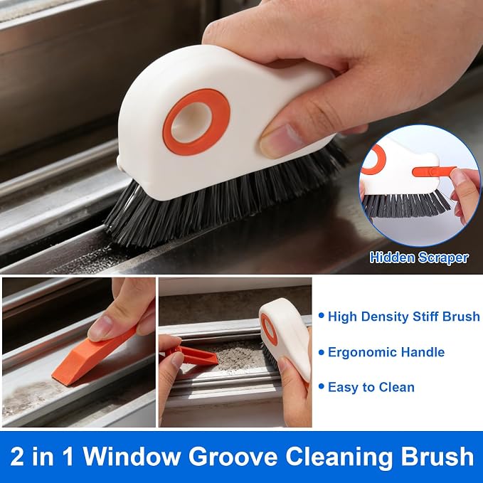 XANGNIER Window Track Cleaning Tools,Window Sill Cleaner Tool Kit,8 Pcs | Sliding Door Track Cleaner,Groove Crevice Seal Cleaning Brush for Tile Lines/Shutter/Car Vents/Air Conditioner/Keyboard