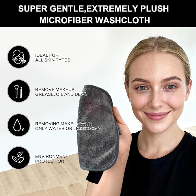 SINLAND Microfiber Facial Cloths Fast Drying Washcloth 8inch x 8inch Absorbent Face Wash Cloth Soft Makeup Remover Cloths