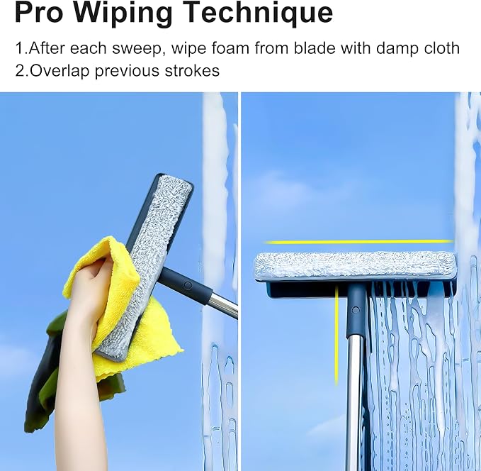 3-in-1 Window Squeegee for Home - 60" Window Cleaning Kit with 3 Microfiber Cloths & Screen Brush, All-in-1 Cleaner Tool for Outdoor Windows, Glass Door & Screens, Lightweight & Easy Storage