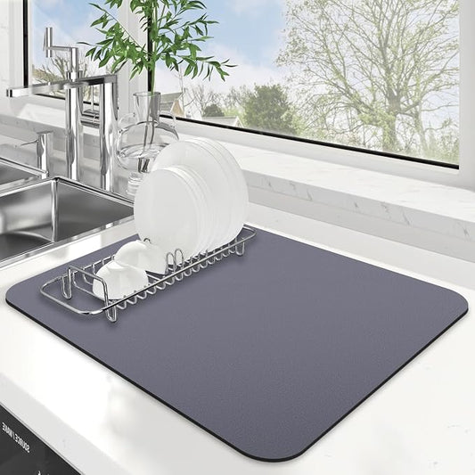WISELIFE Dish Drying Mat Super Absorbent Drying Mat Large Dish Drying Mats for Kitchen Counter Easy Clean Dish Mat Kitchen Drying Mat15"x 18" Classic Grey