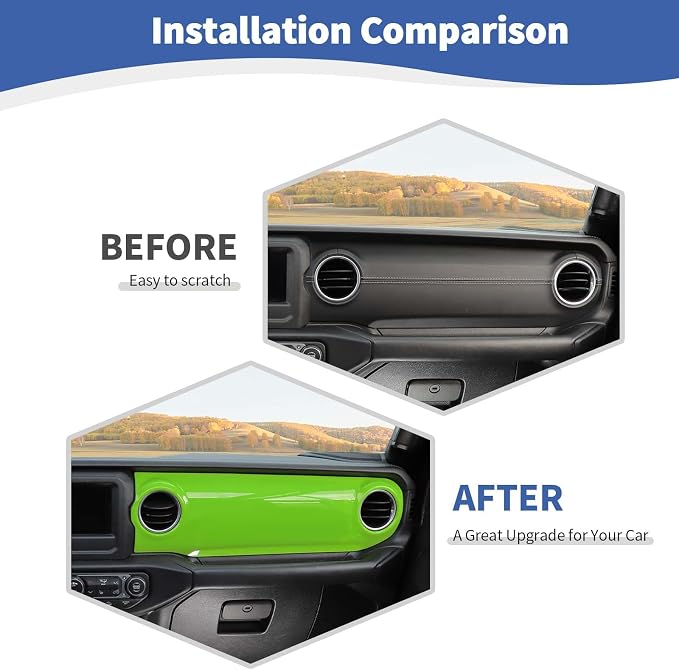 RT-TCZ for Wrangler JL Dash Trim Cover Green, Gear Shift Panel Trim Frame for Jeep Wrangler JL JLU Gladiator JT 2018-2023 Green Interior Accessories 3pcs