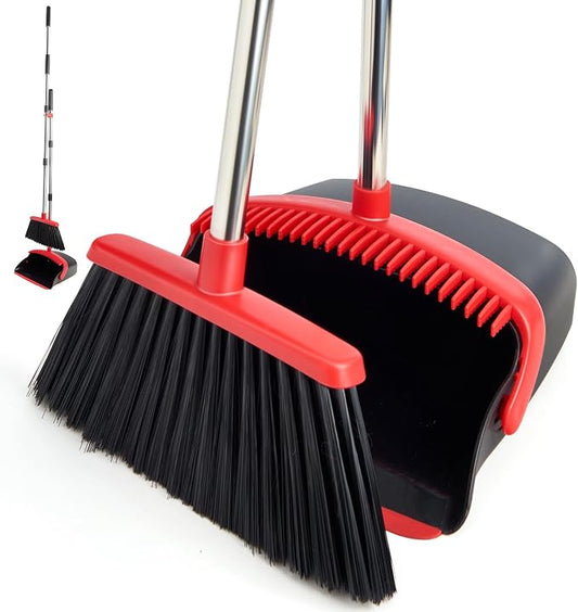 Broom and Dustpan Combo Set,51" Long Handle,Black Red | Heavy Dust, Dustpans with Broom Combo for Home, Kitchen, Office, Classroom,Apartment, Pet Hair