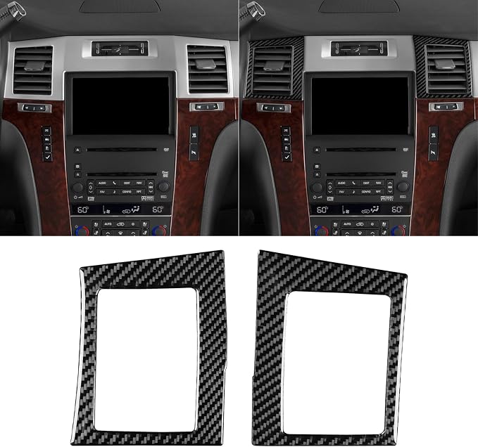 Decals Fit for Cadillac Escalade ESV 2007-2014 / EXT Hybrid 2009-2013 | Real Carbon Fiber | Accessories | Trim Central Console Air Vent Surround | Self-adhesive | Thick Overlay