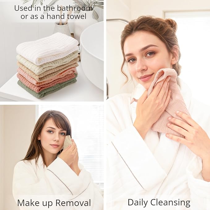 Konssy 6 Pack Face Cloths, Soft Wash Cloth for Washing Face, Cotton Face Towels for Sensitive Skin Women Facial Makeup Remover Reusable Absorbent Washcloths （11 x 11 Inch）