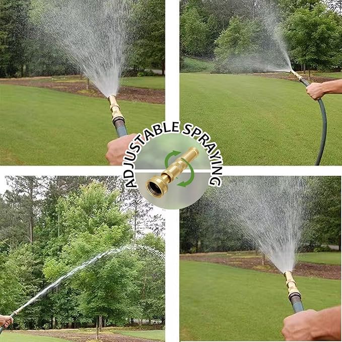 Heavy-Duty Brass Garden Hose Nozzle High Pressure 3 Pack Set with Adjustable Spray & Valve Control for Gardens, Lawns, Car Cleaning, and Patios Includes 3 Extra Anti-Leak Gaskets