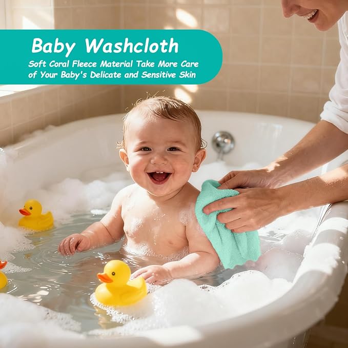 HOMEXCEL Baby Washcloths 12 Pack-Microfiber Coral Fleece Baby Bath Face Towel 7 x 9 Inch Extra Absorbent Soft Burp Cloth and Wash Cloths for Newborn-Infants and Toddlers,Green
