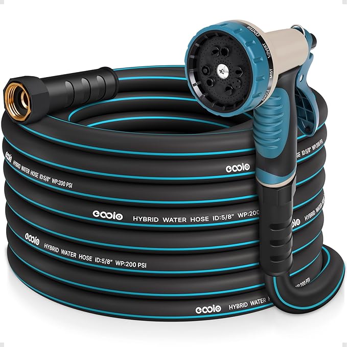 Garden Hose 35 ft x 5/8" with Nozzle, Water Hose Heavy Duty Flexible, Lightweight Kink-less Hybrid Hose with Swivel Handle, Male to Female Fittings
