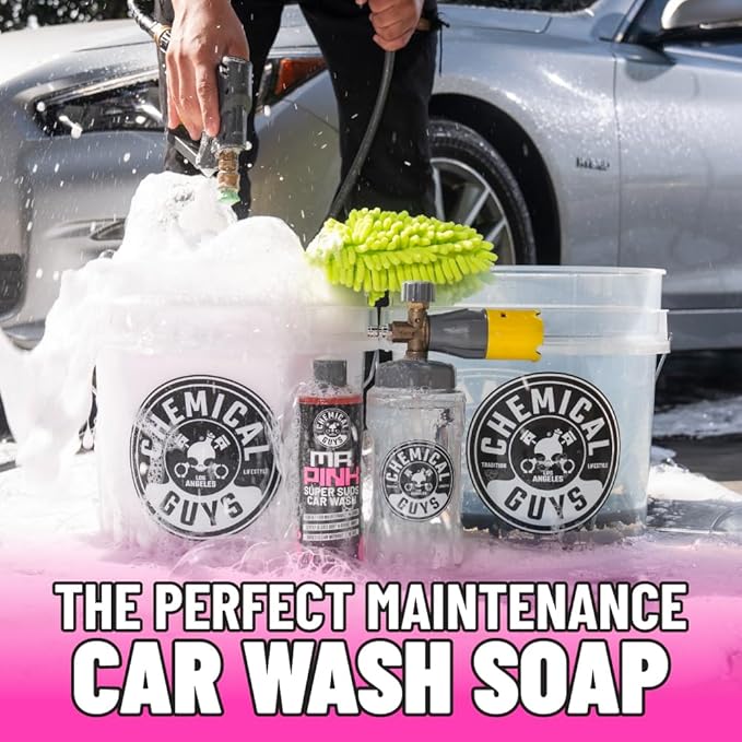 Chemical Guys, Mr. Pink pH-Balanced Car Wash Soap for Foam Cannons, 128 oz | Thick foaming suds lift dirt and grime in foam cannons, blasters or buckets, gentle on wax, sealant and ceramic