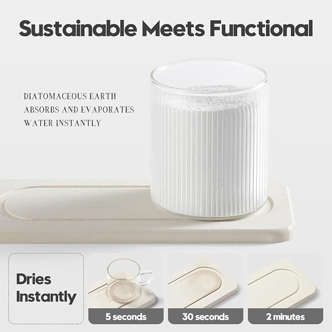 2Pack Diatomite Stone Sink Tray, Water Absorbing Faucet Mat for Kitchen & Bathroom Counter, Quick Dry Decorative Soap Dish Makeup Vanity Caddy,Dispenser Sponge Holder Organizer, Beige-8"x 3.8"