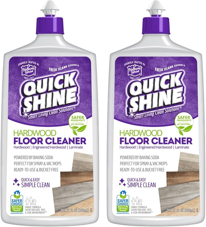 Quick Shine Hardwood Floor Cleaner 27 oz-2 Pk, Streak-Free, No Residue | Powered by Baking Soda, Fresh Island Essence, pH Neutral, No Rinse, PFAS & Ammonia Free, EPA Safer Choice Made in USA