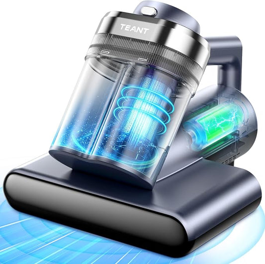 Teant Cordless Mattress Bed Vacuum, 18kPa Suction & LED Display, Model MV01 | Cordless 2-Speed Bed Vacuum, 33000RPM Roller Brush, 253.7nm UV-C, Ultrasonic, HEPA, 149°F Heat, Aroma, Anion for Bed Sofa