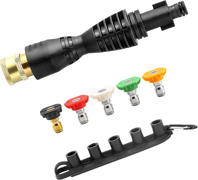 FIXFANS Pressure Washer Gun Adapter, Compatible with Ryobi, Portland, Husky | 1/4” Quick Connector, 6 Inch Power Washer Wand Replacement Kit 5 Spray Nozzles and 1 Tips Holder