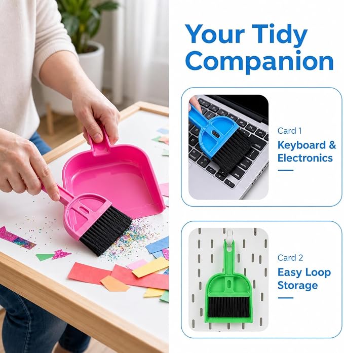 TOPZEA 6 Pack Mini Dust Pan and Brush Set, Mini Hand Broom Dustpan Set Hand Whisk for Table, Desk, Countertop, Keyboard, Cat, Dog and Other Pets