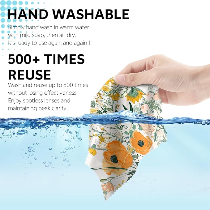 6 PCS Glasses Cleaning Cloth Eyeglass Lens Cleaning Cloth Eyeglasses Wipes Microfiber Reusable Soft for Phone Screens Camera Unisex Women Girls Cute Aesthetic (6.3"x6.3")-Floral
