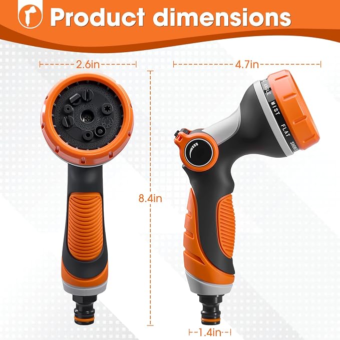 Garden Hose Nozzles,Hose Spray Nozzle with Adjustable 10 Watering Patterns | Slip Resistant High Pressure Thumb Control Water Hose Nozzle Sprayer for Plants & Lawns Watering Car Washing and Pet Bathing
