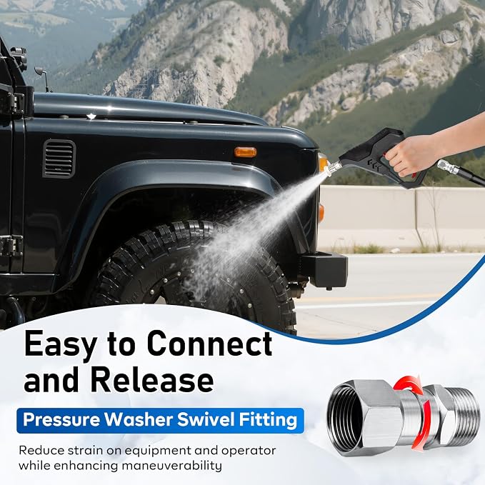 AURORA CAR Pressure Washer Swivel Fittings, M22 14mm Thread 5000 PSI, 2 Pcs | M22 14mm Male to Female Swivel Joint, Stainless Steel 360 Degree Connector for Pressure Washer Gun & Hose
