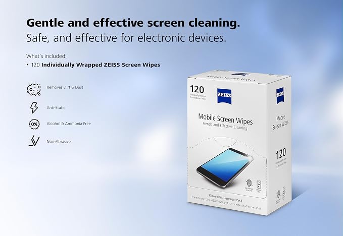 ZEISS Pre-Moistened Wipes, Screen Cleaner, 120 Count