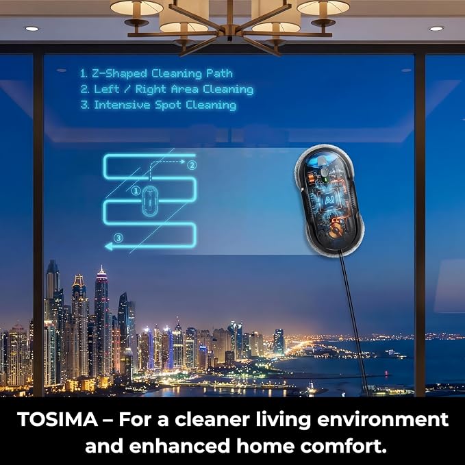 Tosima X1 Window Cleaning Robot – Dual-Nozzle Ultrasonic Water Atomization, 85 ml Visible Water Tank, Automatic Window Cleaner for Large & Small Windows