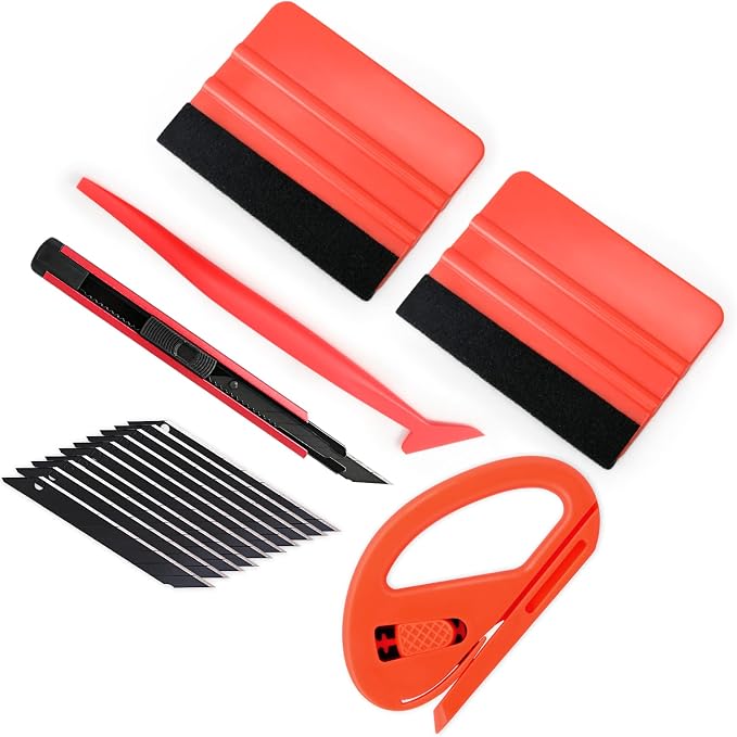 Gomake Vehicle Vinyl Wrap Window Tint Film Tool Kit Include 4 Inch Felt Squeegee, Retractable 9mm Utility Knife and Blades, Zippy Vinyl Cutter and Mini Go Corner Squeegee for Car Wrapping