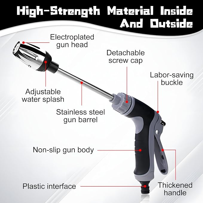Pressure Washer, High Pressure Hose Nozzle with Connectors, Water Sprayer Cleaning Tool for Car Window, High and Portable Pressure Washer Wand for Plant Watering and Lawn Care(Water Gun + Connector)