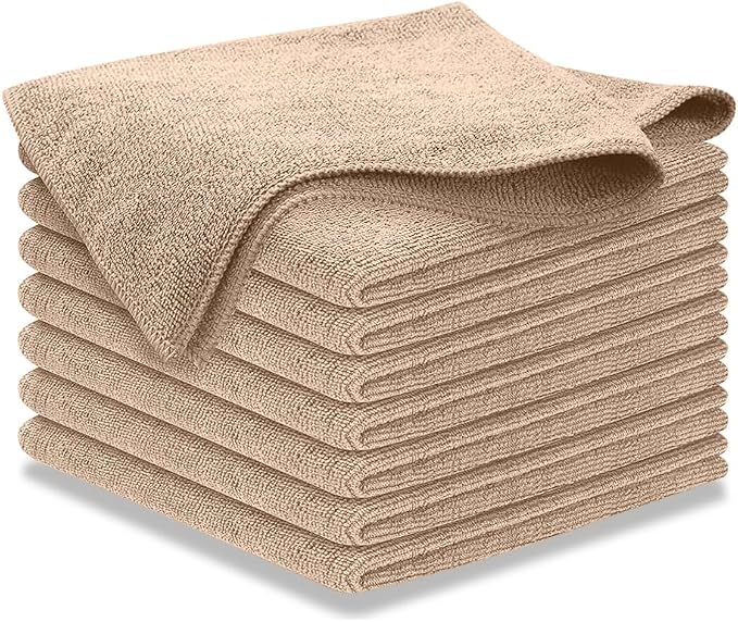 USANOOKS Microfiber Cleaning Cloth - Beige - 8Pcs (12.5x12.5 inch) High Performance - 1200 Washes, Ultra Absorbent Car Towel Traps Grime & Liquid for Streak-Free Mirror Shine - car Washing Cloth