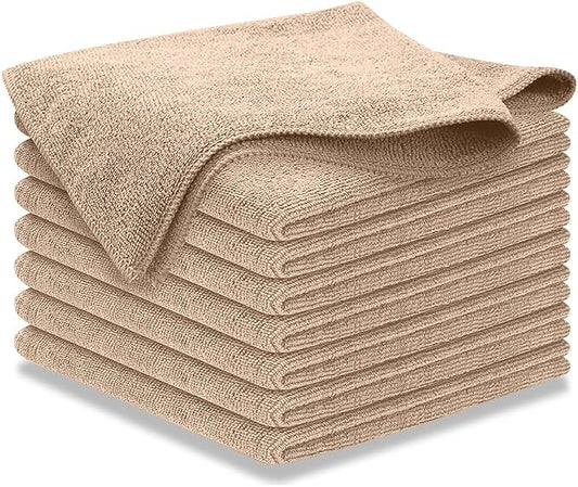 USANOOKS Microfiber Cleaning Cloth - Beige - 8Pcs (12.5x12.5 inch) High Performance - 1200 Washes, Ultra Absorbent Car Towel Traps Grime & Liquid for Streak-Free Mirror Shine - car Washing Cloth