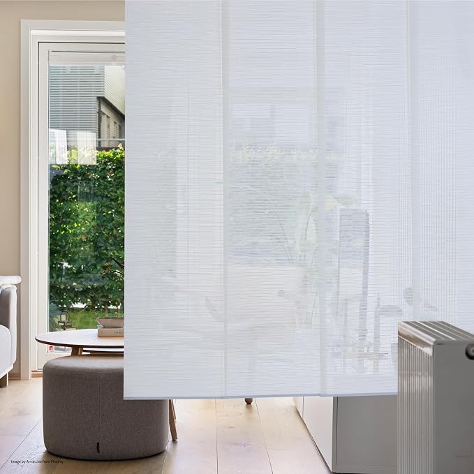 Replacement Fabric Panels for Sliding Glass Door (4-Pack, 23"x96"), Fabric Only, Natural Woven Blind Slats, Trimmable, Sheer, Track & Bottom Rail Not Included,Beach White