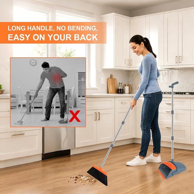 Broom and Dustpan Combo Set, 51" Long Handle Broom with Mini Set | Mini Set for Tables, Kitchens & Tight Spaces, Built-in Comb Dustpan, Foldable Space-Saving Storage, Multi-Surface Use
