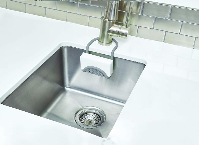 Umbra Sling Kitchen Sink Caddy Sponge Holder, Hangs Over Faucet or Divider, Single, Grey