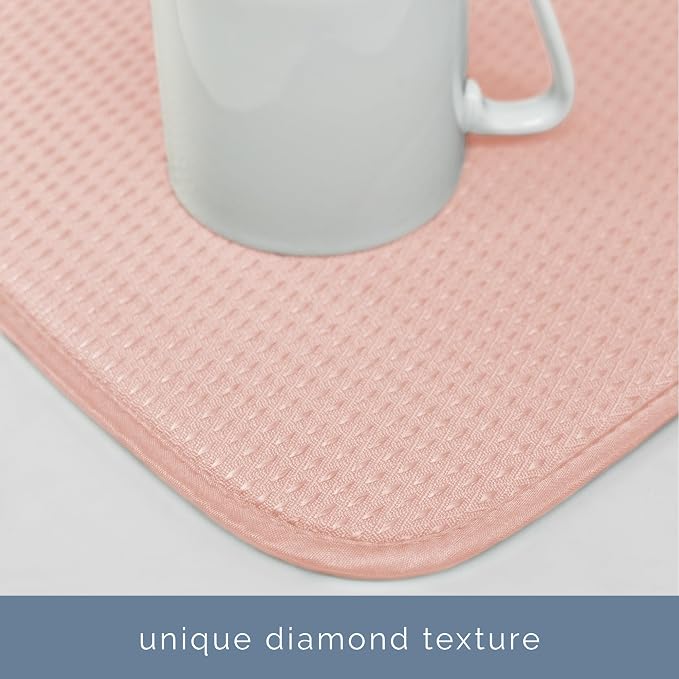 S&T INC. Dish Drying Mat, 18" x 24", XL, Diamond Texture, Rose Pink | Absorbent Microfiber, Extra Large Kitchen Counter Mat for Dishes, Utensils, Pots and Pans, Machine Washable