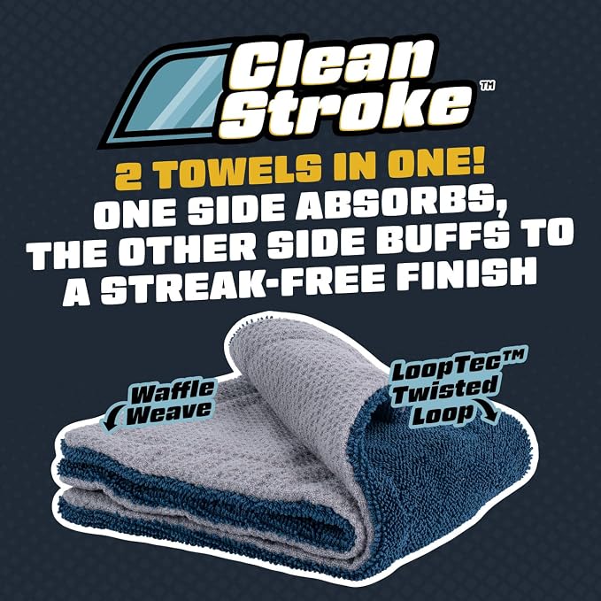 Chemical Guys, Clean Stroke Dual-Sided Glass Towels, 16 x 16 in, 2 Pack | Streak-free, lint-free dual-sided towels wipe glass and mirrors clear, scratch-safe for cars, trucks and home