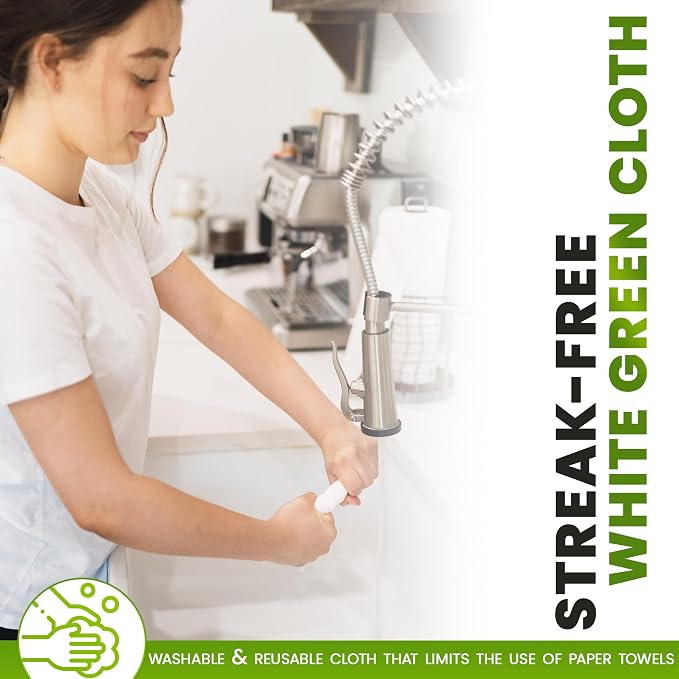 The White Green Cloth 10-Pack Reusable Cleaning Cloths for Streak-Free Windows, Mirrors & All-Purpose Cleaning – Chemical-Free, Absorbent, Non-Abrasive, 16" x 16" White Cleaning Rags, Made in The USA