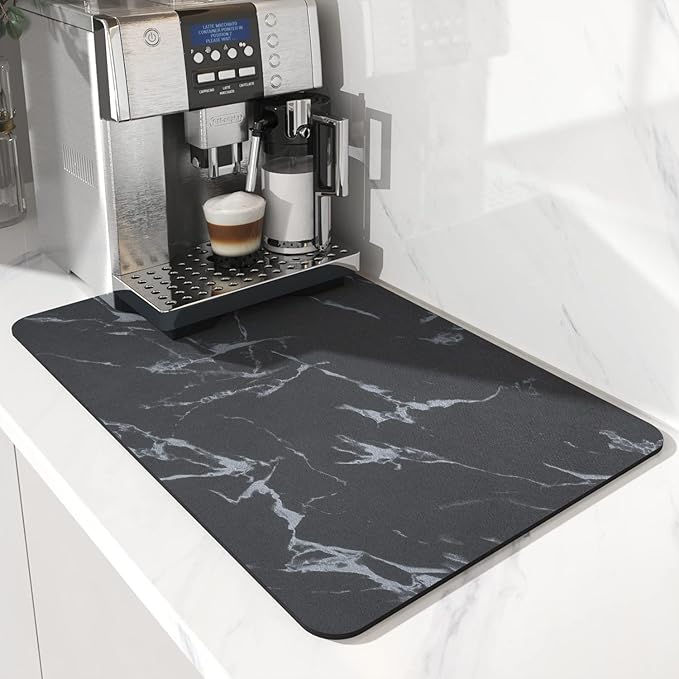 AMOAMI-Coffee Mat Hide Stain Rubber Backed Absorbent Dish Drying Mat for Kitchen Counter-Coffee Bar Accessories Fit Under Maker Machine Pot Espresso Machine Dish Rack 16"x24"