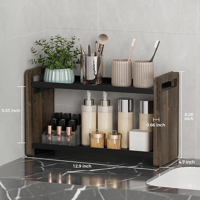 Bathroom Counter Organizer,Bathroom Counter Shelf,Bathroom Organizers,Organizers and Storage,Under Sink Organizer,Cologne Organizer for Men,Cologne Cabinet,Vanity Shelf(Brown 2 Tier)