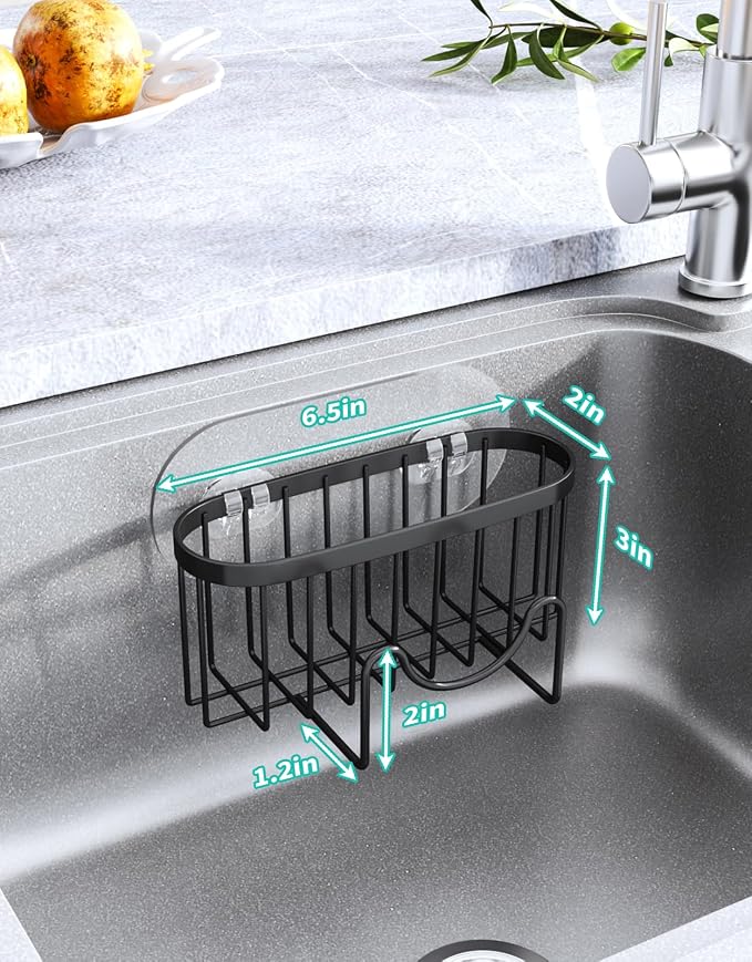 HapiRm Multifunctional Sponge Holder with Unique M-Shaped, 2 Installation Methods Kitchen Sink Caddy Organizer, Rustproof Stainless Steel Kitchen Organizers and Storage Essentials - Black