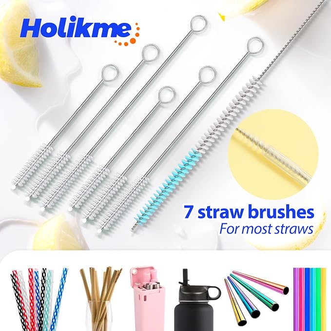 Holikme Bottle Brush Tube Cleaning Lab Set with Long Handle, Cup Cleaner for Washing Narrow Neck Beer Wine Decanter Pipes Lids Sinks Cap Covers, Azul