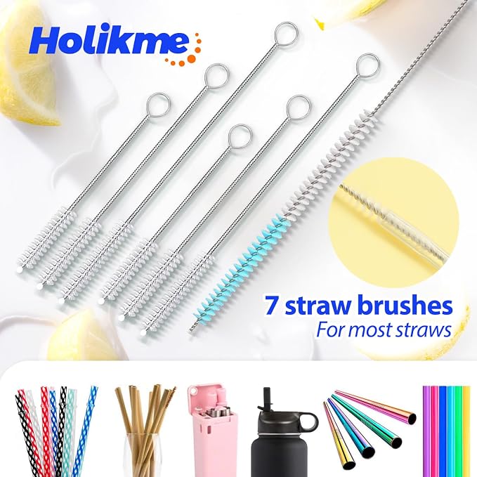 Holikme Bottle Brush Tube Cleaning Lab Set with Long Handle, Cup Cleaner for Washing Narrow Neck Beer Wine Decanter Pipes Lids Sinks Cap Covers, Pink