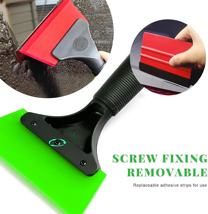 Yourkar 4 PCS Window Tint Kit Tools, Professional Vinyl Wrap Kit with Plastic Squeegee & Felt Squeegee, Universal Privacy Film Installation Tint Tools for Vehicle Glass Home (Red+Green)