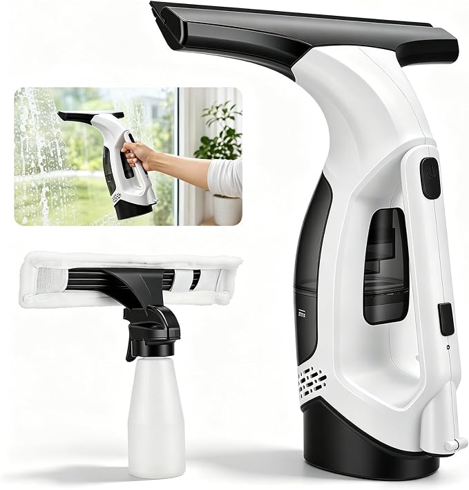 Window Vacuum Squeegee Cordless, 2000Pa Electric Window Cleaner Tool, 150ml Tank, 2200mAh Electric Window Glass Squeegee 280mm Wide Blade, 150ml Tank, Window Cleaning Kit for Glass Mirror Tile Car
