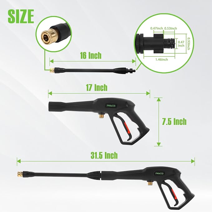 PWACCS Pressure Washer Gun and Hose Kit, 25 FT Power Washer Hose Wand | Replacement Extension Lance Wand, 5 Nozzle Tips with Holder, M22-14 Fitting, Compatible with Ryobi, Green Works & Karcher