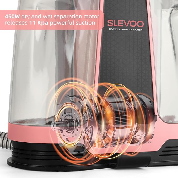 Slevoo 450W Portable Carpet Cleaner Machine with 1 Bottle Cleaning Solutions, Strong Suction Upholstery and Furniture Cleaner for Cleaning Stairs, Car Interiors, for Pet Footprint, Dust, Oil