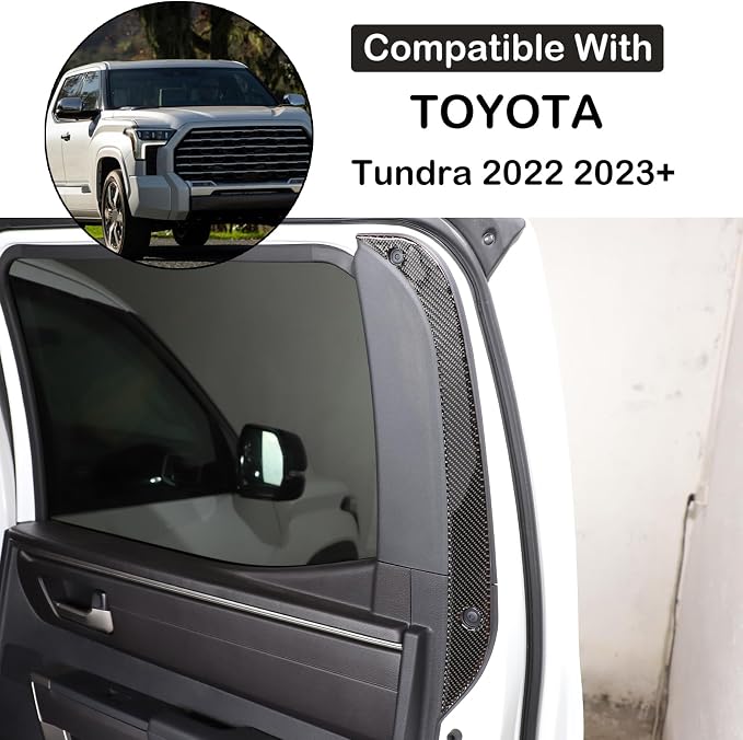 Aunginsy Car Rear Inner Door Window Trim Sticker Compatible with Toyota Tundra 2022 2023 2024 Pickup Truck Real Carbon Fiber Material Decorative Sticker Protection Cover Interior Accessories