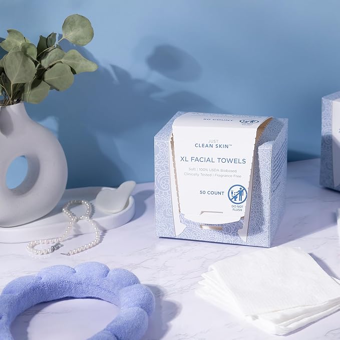 XL Dry Face Wipes (50 Ct, 1 Pack), Ultra-Absorbent Plant-Based Facial Towels, Disposable Makeup Remover Wipes for Face, No Fragrance, Hypoallergenic, 100% USDA Biobased, NEA Accepted