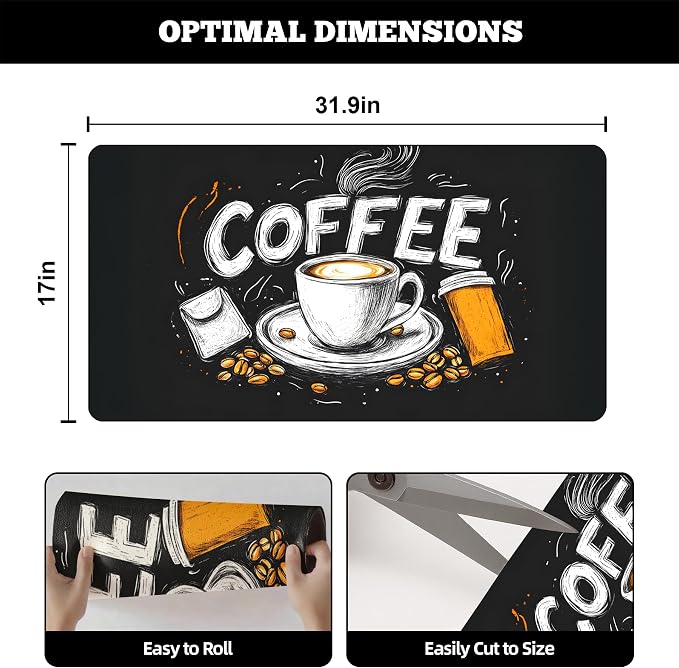 Dish Drying Mat Large Coffee Mat Absorbent Drying Mat for Kitchen Counter Coffee Bar Accessories 32"x 17", Coffee and Beans 5