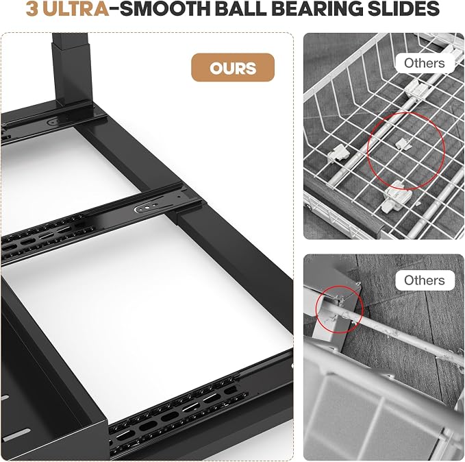 1 Pack Expandable Under Sink Organizers And Storage With Upgrade Ball-Bearing Slide Tracks,2-Tier Pull Out Under Cabinet Organizer Height Adjustable,Slide Out Under Sink Drawers-Black(Patent Pending)