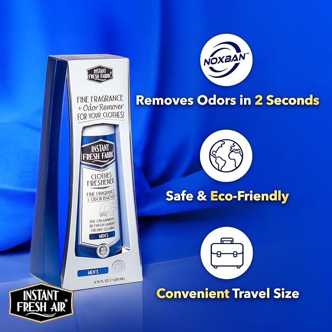 Fabric Freshener Spray & Deodorizer Odor Eliminator - Works Instantly with Noxban™ - Eco-Friendly Fabric Refresher & Odor Neutralizer - Safe for Garments, Linens, Bedding - Men's