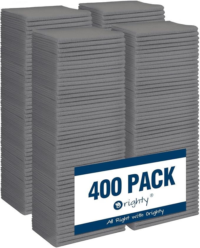 Orighty Microfiber Cleaning Cloth, 400 Pack Highly Absorbent Cleaning Rags, Household Cleaning Supplies, Reusable Microfiber Towels Lint Free Cloths for House, Kitchen, Car Care, 12x11 inch, Grey