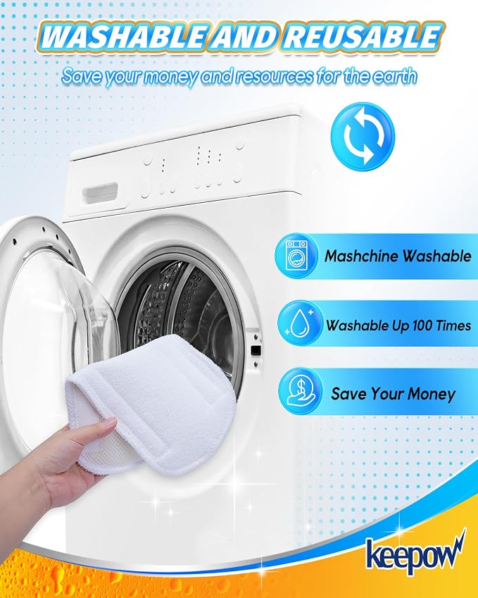 KEEPOW 6 Pack Upgraded Microfiber Pads Replacement Fit for Neugo Steam Mop for Hardwood Floors NE033/NE033M Compatible with GorFanty GF-6610B/ GF-6610, Washable Floor Mop Cloth for KGHKGH Attachments